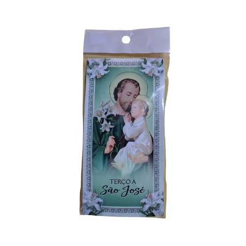 Terço de madeira São José com oração