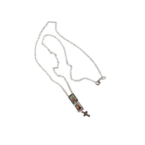 Escapulário gargantilha folhado prata