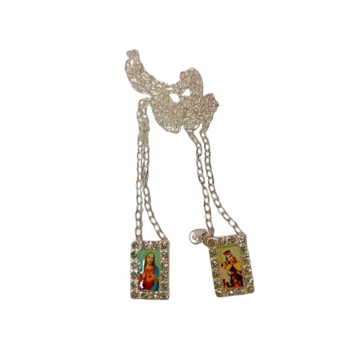 Escapulário resina com pedras folheado prata